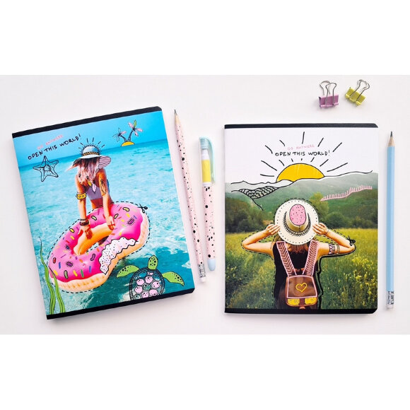 Тетрадь общая BeSmart А5 48л, клетка,поля,скрепка, Discovery пляж N1881