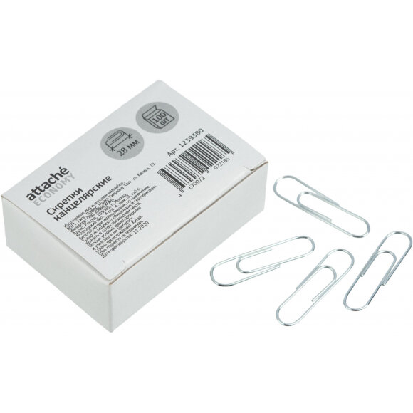 Скрепки Attache Economy стальные, 28 мм, негофрированные, 100 шт. в уп