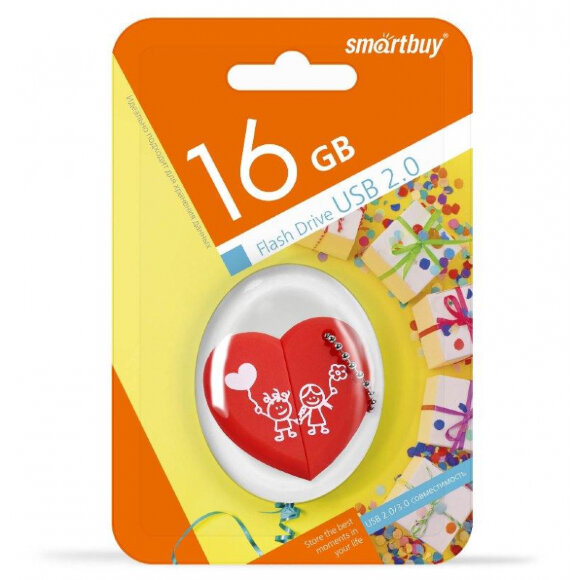 Флеш-память Smartbuy Wild series, 16Gb, USB 2.0, сердце, SB16GBHeart