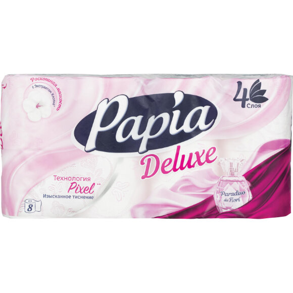 Бумага туалетная Papia DELUXE Парадизо4сл бел 100%ц втул 16,8м 140л 8рул/уп Бумага туалетная Papia DELUXE Парадизо4сл бел 100%ц втул 16,8м 140л 8рул/уп