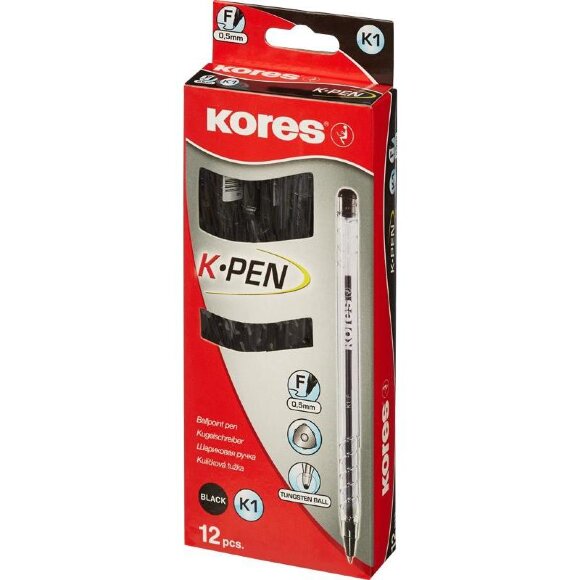 Ручка шариковая KORES К1 неавт F(0,7мм) треуг.корп., черн. ст. 39521 Ручка шариковая KORES К1 неавт F(0,7мм) треуг.корп., черн. ст. 39521