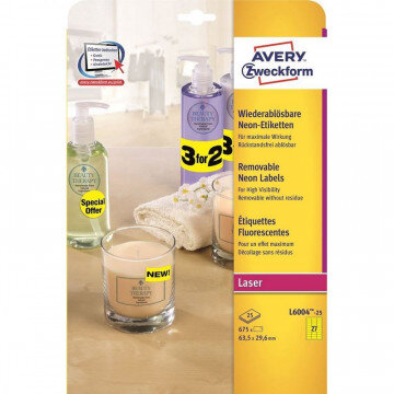 Этикетки самоклеящиеся Неоновые L6004-25 желтые, 63.5х 29.6мм, 675шт/уп Этикетки самоклеящиеся Неоновые L6004-25 желтые, 63.5х 29.6мм, 675шт/уп