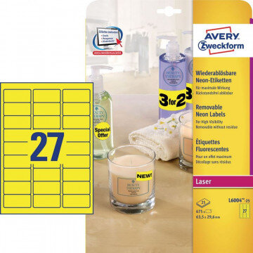 Этикетки самоклеящиеся Неоновые L6004-25 желтые, 63.5х 29.6мм, 675шт/уп Этикетки самоклеящиеся Неоновые L6004-25 желтые, 63.5х 29.6мм, 675шт/уп