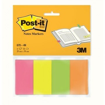 Клейкие закладки бум. 4 цв.по 50л. неон 20х38мм Post-it ?670/4N