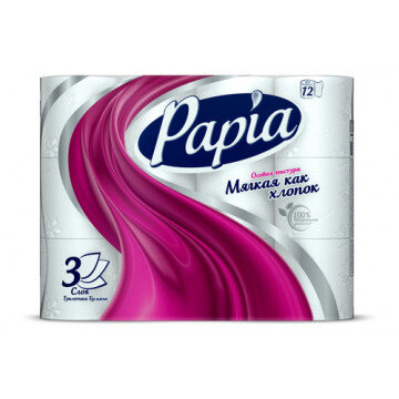 Бумага туалетная Papia Белая 3сл бел 100%цел втул 16,8м 140л 12рул/уп Бумага туалетная Papia Белая 3сл бел 100%цел втул 16,8м 140л 12рул/уп