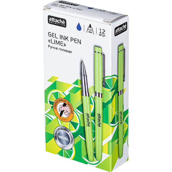 Ручка гелевая Attache Selection Lime, зеленый корпус, неавтомат. синий