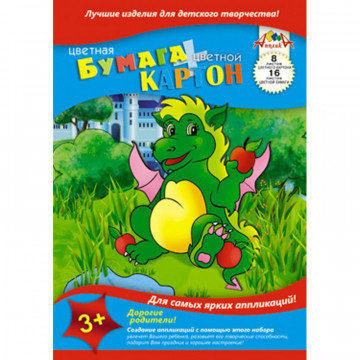 Набор для творчества бум.цв.16л,8цв,50гр+карт.8л,А4,4диз,С1832-01,02,03,04