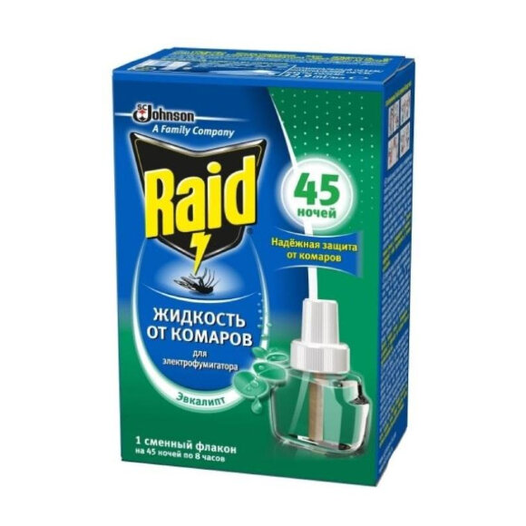 Средство от насекомых Raid Жид-ть от комаров для фумиг на 45 ноч эвкалипт