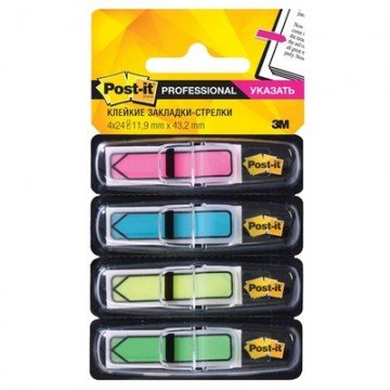 Клейкие закладки пласт.  Стрелки  4цв.по 24л. 12мм неон Post-it ?684-ARR4
