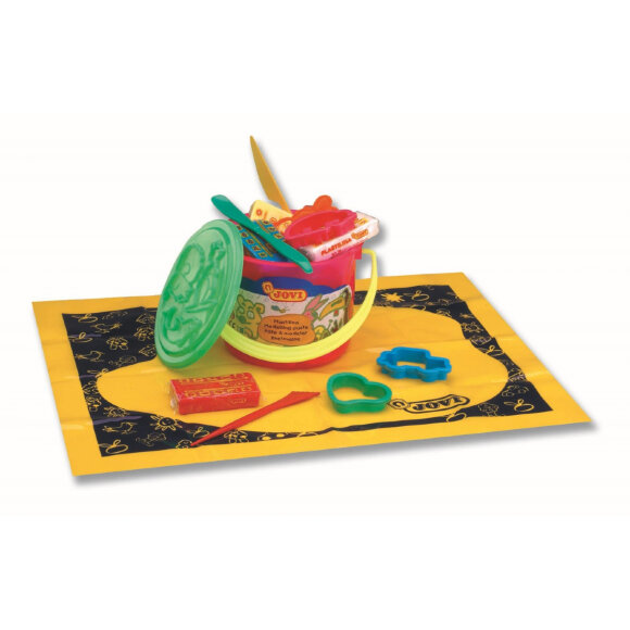 Пластилин JOVI, 6 цв.,300г, растительный,формочки,стеки,клеенка, в ведре,14