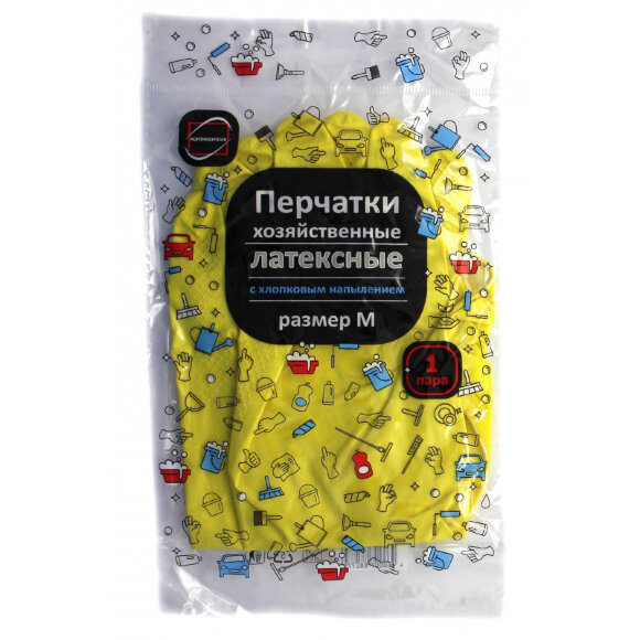 Перчатки хозяйственные с хлопковым напылением, р. М  вес 36-42гр