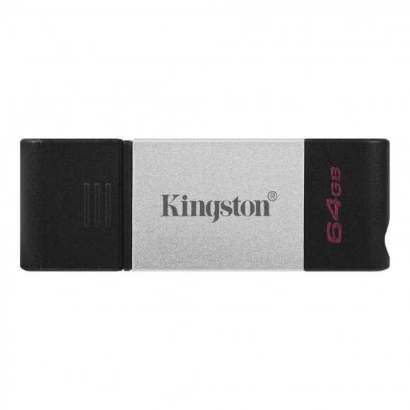 Флеш-память Kingston DataTraveler 80, USB-C 3.2 G1, сереб/чер, DT80/64GB Флеш-память Kingston DataTraveler 80, USB-C 3.2 G1, сереб/чер, DT80/64GB