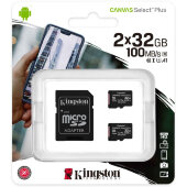 Карта памяти Kingston Canvas Select Plus microSDHC, 2 шт, SDCS2/32GB-2P1A Карта памяти Kingston Canvas Select Plus microSDHC, 2 шт, SDCS2/32GB-2P1A