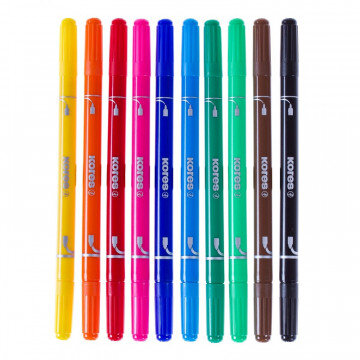 Фломастеры Kores 10цв,двусторон,вент.колп, 29021