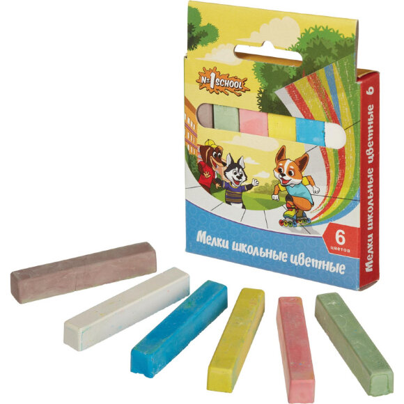 Мел школьный №1 School Шустрики  6 цв  картон
