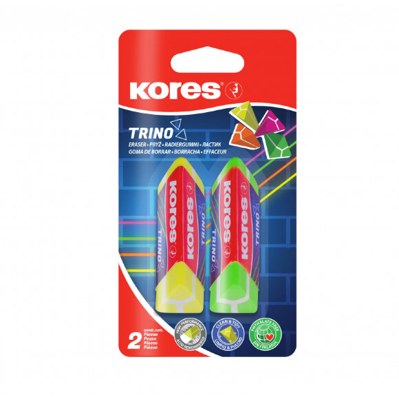 Ластик Kores треугольный неон 1/2 шт., блистер в ассортименте Ластик Kores треугольный неон 1/2 шт., блистер в ассортименте