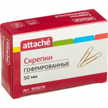 Скрепки Attache, 50 мм, гофрированные золотистые 30 шт.в карт.уп