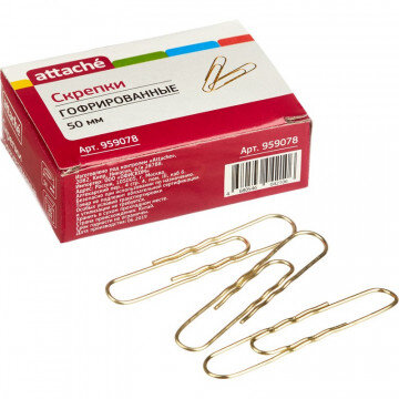 Скрепки Attache, 50 мм, гофрированные золотистые 30 шт.в карт.уп