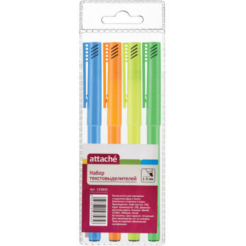 Маркер выделитель текста ATTACHE набор 4цв. 1-3мм.