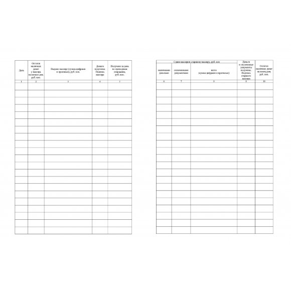 Книга учета принятых и выданных кассиром денежн средств Форма КО-5/КЖ-1793