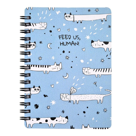 Блокнот А6, 120л. клетка спираль мягк 102х142мм Feed us коты N2663