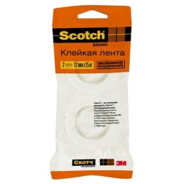 Клейкая лента канцеляр. 3M SCOTCH 500-1225 12х25 прозрачная 2 шт/бл Клейкая лента канцеляр. 3M SCOTCH 500-1225 12х25 прозрачная 2 шт/бл