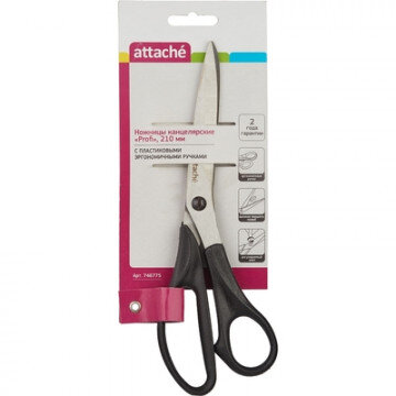 Ножницы Attache Profi, 210 мм., эргоном. ручки, цв черный, карт.подложка