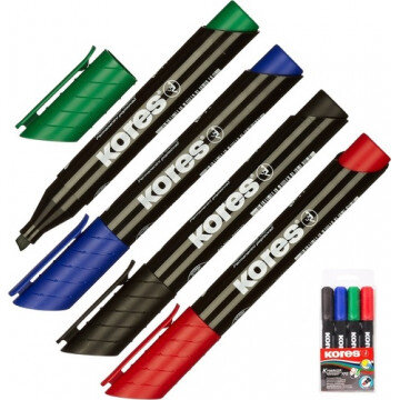 Маркер перманентный KORES набор 4 цв. 3-5 мм скошенный наконечник 20945