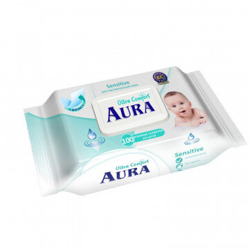 Салфетки влажные AURA для детей ULTRA COMFORT 100шт. с крышкой Салфетки влажные AURA для детей ULTRA COMFORT 100шт. с крышкой