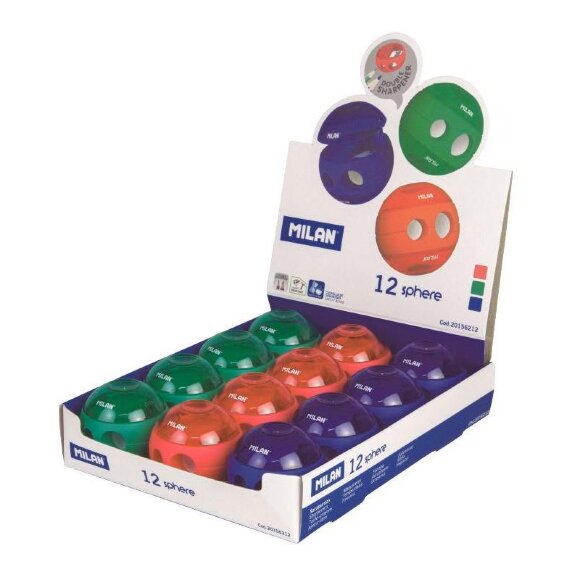 Точилка Milan шар с контейнером, 2 отверстия, пластик, цвет в ассорт.