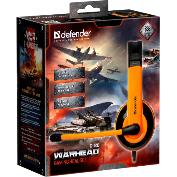 Гарнитура игровая Defender Warhead G-120, проводная, 2 м, оранжево-черный