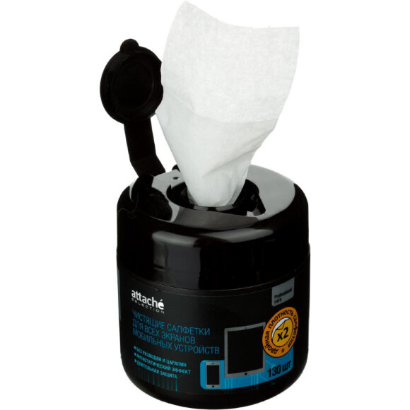 Салфетки Attache Selection в м.тубе для экранов моб. устр., пов/пл, 130 шт