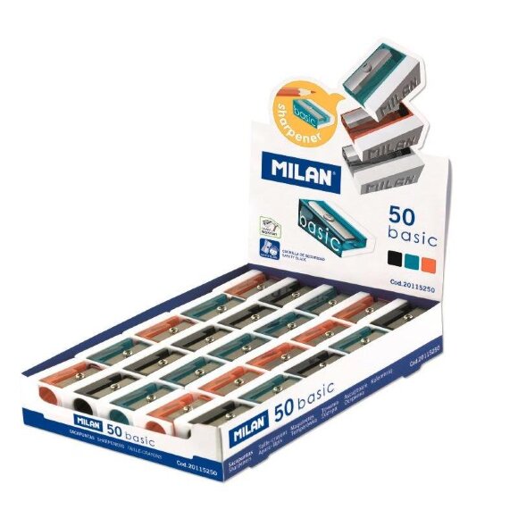 Точилка Milan BASIC, 1 отверстие, пластик, цвет в ассорт. 2,8х1,8х1,2