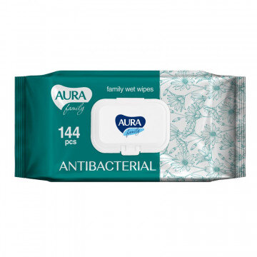 Салфетки влажные AURA FAMILY с антибактериальным эффектом с крышкой 144шт
