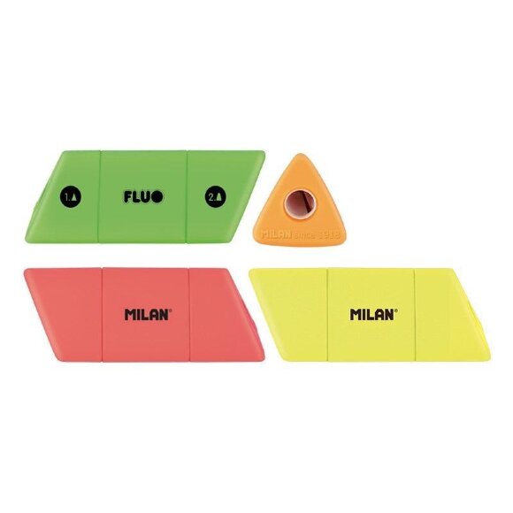 Точилка Milan FLUO SLIDE, 2 отверстия, пластик, цвет в ассорт.