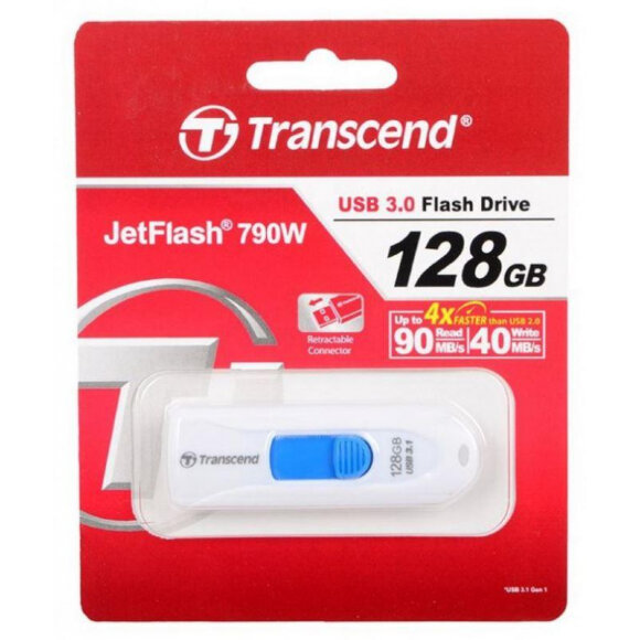 Флеш-память Transcend JetFlash 790, 128Gb, USB 3.1 G1, б/син, TS128GJF790W Флеш-память Transcend JetFlash 790, 128Gb, USB 3.1 G1, б/син, TS128GJF790W