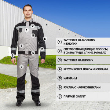 Спец.одежда летняя Костюм мужской л21-КПК серый/черн. (р.60-62) 170-176 Спец.одежда летняя Костюм мужской л21-КПК серый/черн. (р.60-62) 170-176