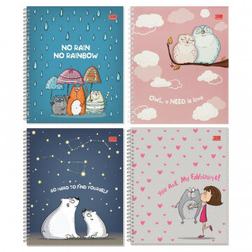 Тетрадь общая А5,60л,кл,гребень,мелов.карт+выбор.УФлак Чувства,4диз 23с4-60