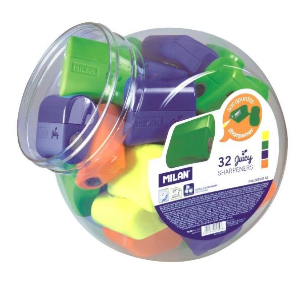 Точилка Milan JUICY с конт. и заглушкой, 1 отв., пластик, цвет в ассорт.