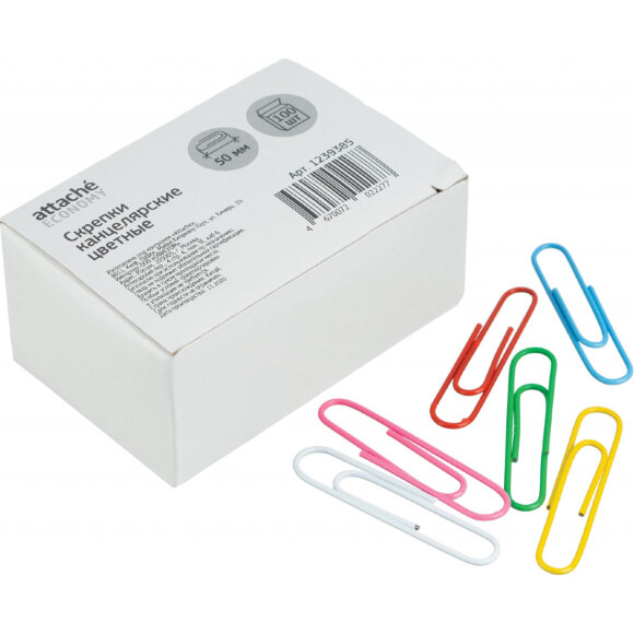 Скрепки Attache Economy полимерные, 50 мм, негофрированные, 100 шт. в уп Скрепки Attache Economy полимерные, 50 мм, негофрированные, 100 шт. в уп