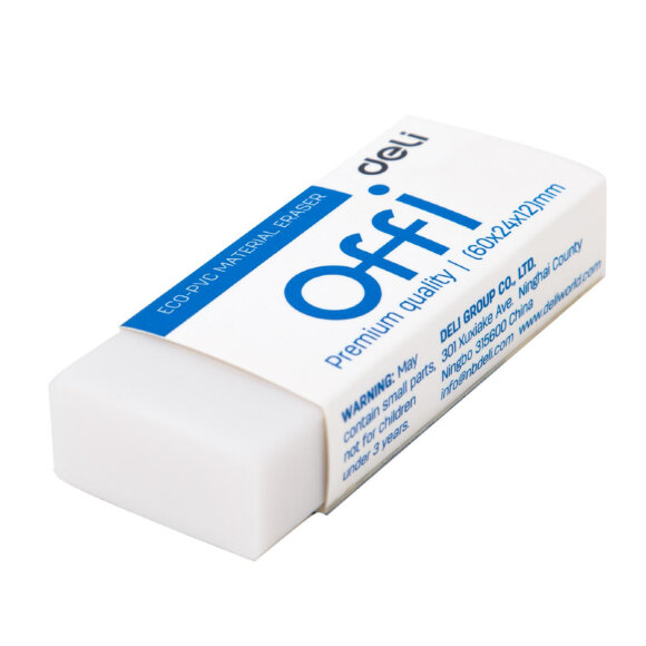Ластик Deli Offi 60x24x12мм ПВХ белый индивид картонная упаковка EH03110