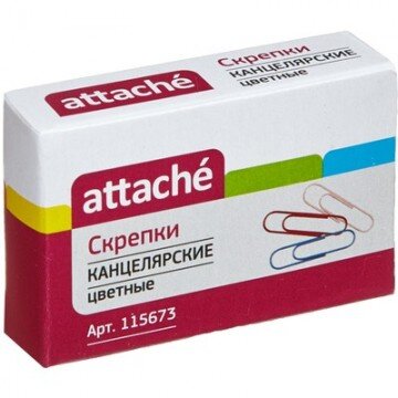 Скрепки Attache цветные, 28 мм, полимер,100 шт.в карт.уп