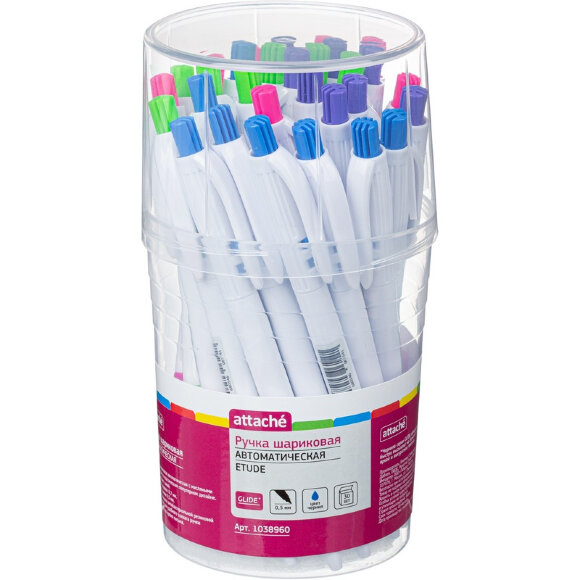 Ручка шариковая Attache Etude, синий ст., автом., ассорти корпус Ручка шариковая Attache Etude, синий ст., автом., ассорти корпус