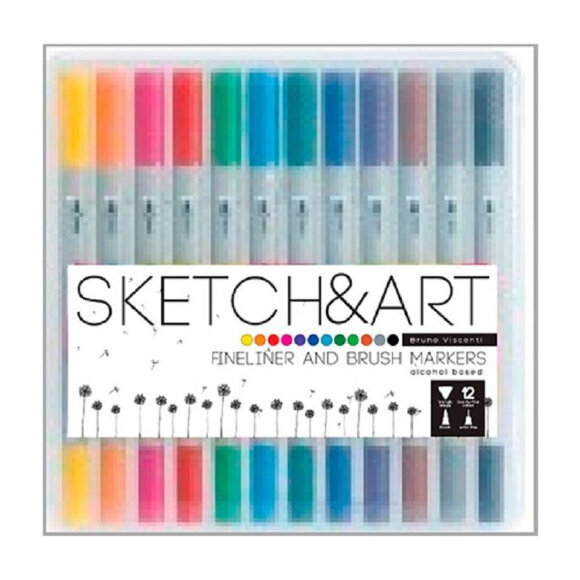 Набор маркеров ДВУС.СКЕТЧ-МАРКЕРЫ(КИСТОЧКА+ЛИНЕР)SKETCH&amp;amp;ART12 ЦВ.,22-0082