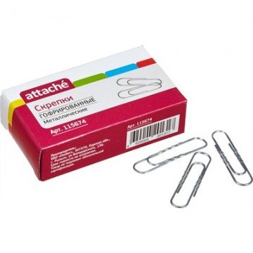 Скрепки Attache, 50 мм ,гофрированные без.покрытия 50 шт.в карт.уп