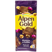 Шоколад Alpen Gold плитка молочн. с фунд и изюмом, 85г
