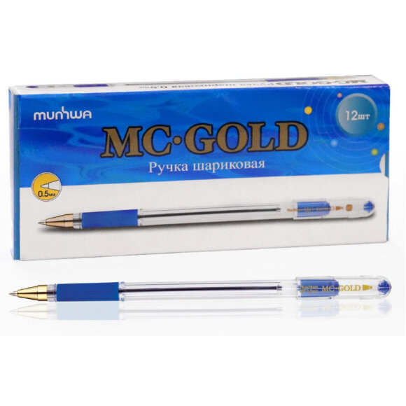 Ручка шариковая MunHwa MC Gold синяя, 0,5мм, грип, 207858 Ручка шариковая MunHwa MC Gold синяя, 0,5мм, грип, 207858