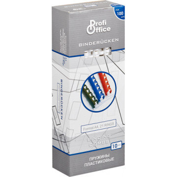 Пружины для переплета пластиковые ProfiOffice 10мм, белые 100шт/уп. Пружины для переплета пластиковые ProfiOffice 10мм, белые 100шт/уп.