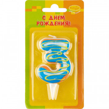 Свеча для торта Пончик Цифра 3 6см арт6058029