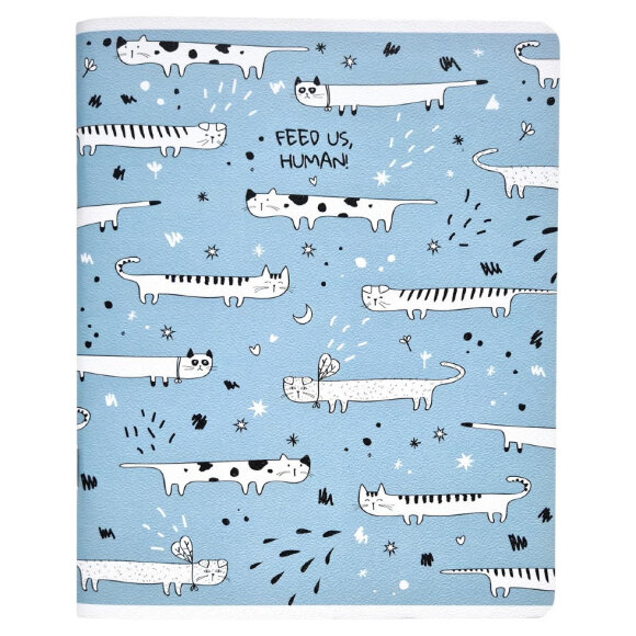 Тетрадь общая А5, 48 л. клетка, скрепка, поля Feed us коты N2550